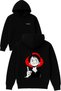 Red Hat Anime Design Printed Oversized Black Hooded Sweatshirt