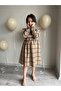Girls' Square Pattern Plaid Brown Casual Dress - 8