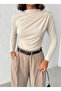 Women's Purple Boat Neck Shoulder Buttoned Gathered Long Sleeve Sandy Fabric Blouse - 3