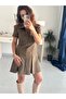 Khaki Color Zippered Suede Dress - 3
