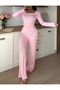 Women's Pink Lace Bow Detail Long Cotton Viscose Pajama Set - 4