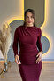 Drapeli Slit Long Sleeve Burgundy Dress - 8