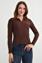 Strawberry Embroidered Polo Neck Half Zipper Blouse - 2