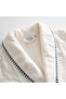 Tria Women's Bathrobe 100% Cotton Jacquard Cream-Navy Blue - 2
