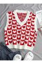 V-Neck Cotton Sweater with Hearts Sweater with Hearts