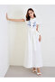 White Embroidered Yoke Shirt Maxi Dress - 2