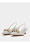 Grey Low Heel Pumps with Chain Accent - 3