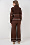 Women's Striped Oversized Knitwear Double Set 15957 - Brown - 6