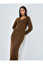 Brown Knit Long Sleeves Maxi Dress - 3