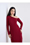 Burgundy Asymmetric Neck Midi Dress
