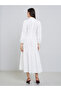 White Puff Sleeve Button Midi Dress - 6