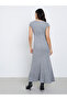 Grey Waffle Knit Maxi Dress with Cap Sleeves - 5
