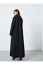 Black Wool Like Abaya with Animal Print Faux Fur Collar - 5