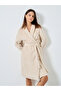 Beige Shawl Collar Fleece Robe - 2