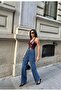 Women's High-Waisted Special Design Blue Wide-Leg Pants - 6