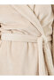 Beige Shawl Collar Fleece Robe - 3
