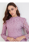 Pink Lace Insert A-Line Knee-Length Dress - 4