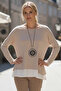 Beige Pool Collar Long Sleeve Slim Two-Piece Set with Necklace Casual Ov Oversized Riko Blouse 70 74 - 4