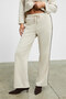 Elsbeth Women's Crew Neck Slit Raglan Sleeves Oversized Elastic Waist Tube Leg Beige Top and Bottom Set - 6