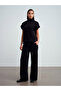 71927 Elastic Waistband Stitching Detail Loose Sweatpants-Black