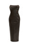 Nerina Faux Brown Leather Strapless Midi Dress - 2