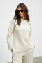 Elsbeth Women's Crew Neck Slit Raglan Sleeves Oversized Elastic Waist Tube Leg Beige Top and Bottom Set - 3