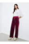 Women Burgundy Plain Velvet Wide Leg Pants