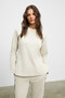 Elsbeth Women's Crew Neck Slit Raglan Sleeves Oversized Elastic Waist Tube Leg Beige Top and Bottom Set - 4