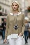 Beige Pool Collar Long Sleeve Slim Two-Piece Set with Necklace Casual Ov Oversized Riko Blouse 70 74