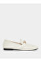 Cream Buckle Decor Square Toe Loafers - 2