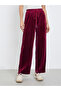 Women Burgundy Plain Velvet Wide Leg Pants - 2