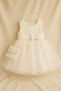 Ecru Double-Lined Tulle Girl's Evening Dress – Bow Detail, Princess Model with Bag