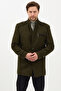 Ettore Men's Khaki Self-Patterned Thick Sports Cashmere Coat with Mock Neck Pocket Details - 4