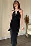Slit Glitter Dress with Back Detail and Adjustable Neckline - 8