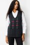 25002 Tri̇ko Front Climbing-Styled Embroidered V-Neck Zippered Short Vest - 2