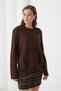 Women's Crew Neck Button Detail Slit Knitwear Sweater - 3