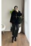 Women's Button Detailed Belted New Season Thai Feather Jacket - Black - 5