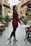Knitted Sweater with Buttoned Sleeves R4474 Burgundy - 3