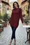 Knitted Sweater with Buttoned Sleeves R4474 Burgundy