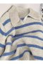 Ecru Blue Fleece-Lined Polo Neck Oversized Women's Knitwear Sweater - 3