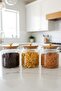 Set of 3 Glass Jars with Bamboo Lids and Metal Bird Figures - Storage Container 635Cc