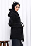 Black Snap Fastener Belted Cashmere Coat - 4