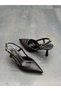 Black Skin Thin Heeled Women's Shoes - 4