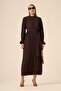 Women's Comfortable Fit Pleated Chiffon Dress Brown 31019 - 4