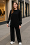 Tricot Suit with Plush and Pearl Details on the Sleeves