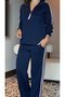 Women's Long Sleeve Zippered Viscose Two Thread Blouse and Pants Double Set - 2