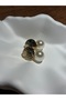 Gold Color Brass Earrings with Round Pearls Dangle - 3