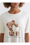 Pink Crew Neck Bear Printed Women's Nightgown - 3