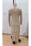 Women's Madonna Collar Long Sleeve Laser Flower Cut Detailed Long Imported Crepe Dress - 5
