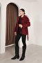 Burgundy Women's Cashmere Mock Neck Buttoned Front Belted Epaulette Coat. 1209 - 3